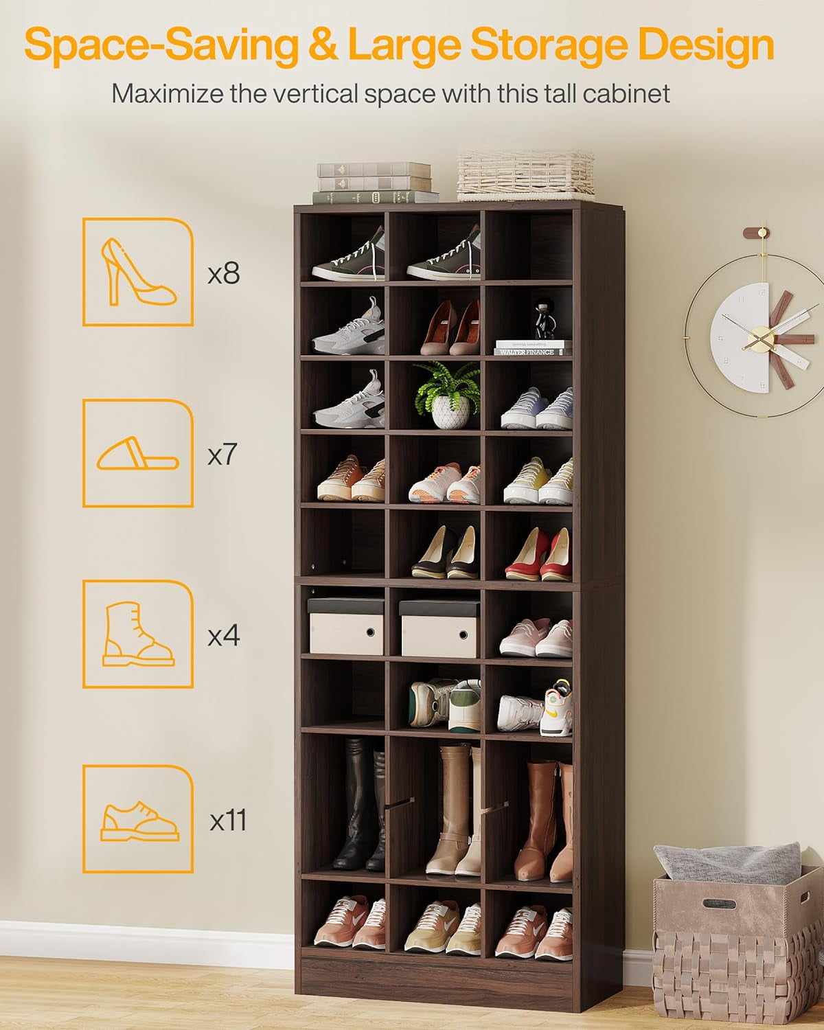 Tribesigns 10-Tier Shoe Storage Cabinet,  Wooden Shoe Rack with 30 Cubbies, Freestanding Tall Entryway Shoe Organizer for Closet, Entryway, Living Room