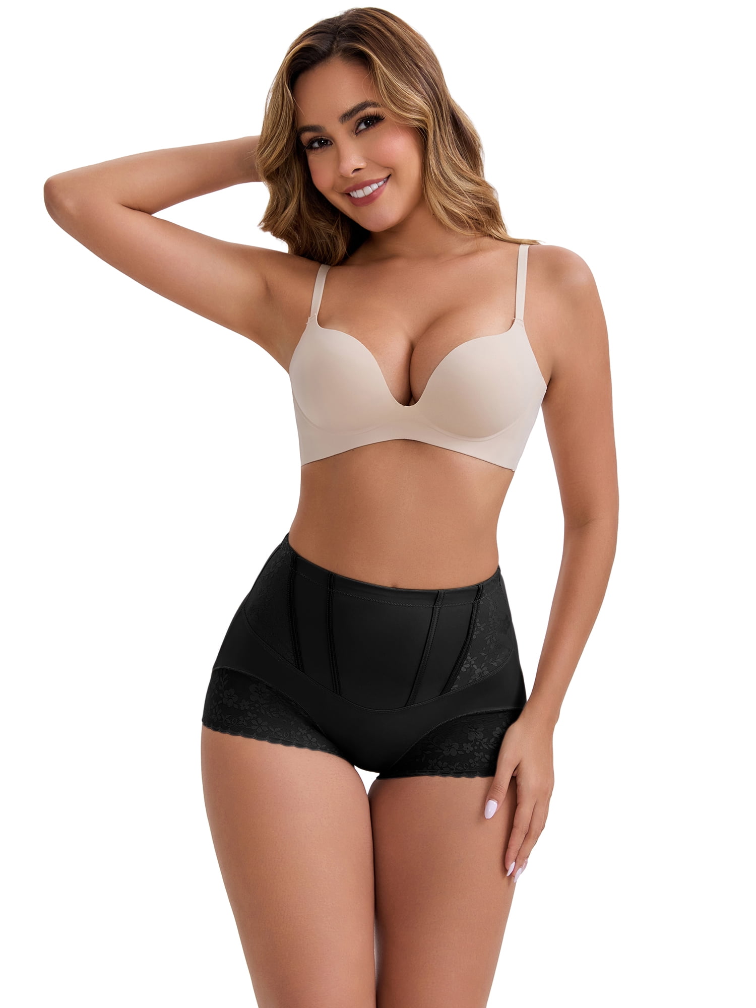 DARING DIVA High-Waisted Butt Lifting Underwear Seamless Panties L Black, Light Brown