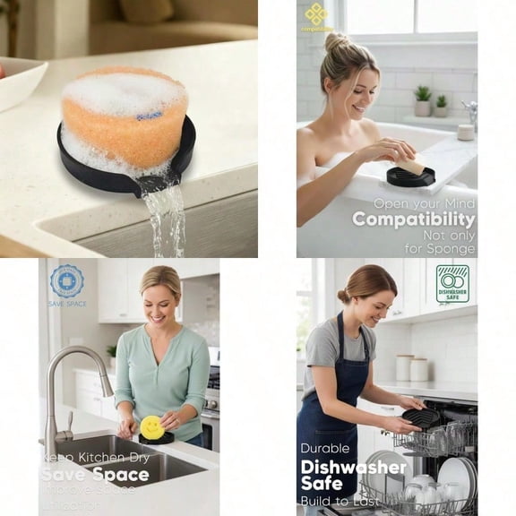 Holder for Scrub Daddy Thinnest Build to Last Sponges Holders Durable  Face Sponge Rack Large Soap Dish Sink Caddy Organizer Dishwasher Safe Black 1