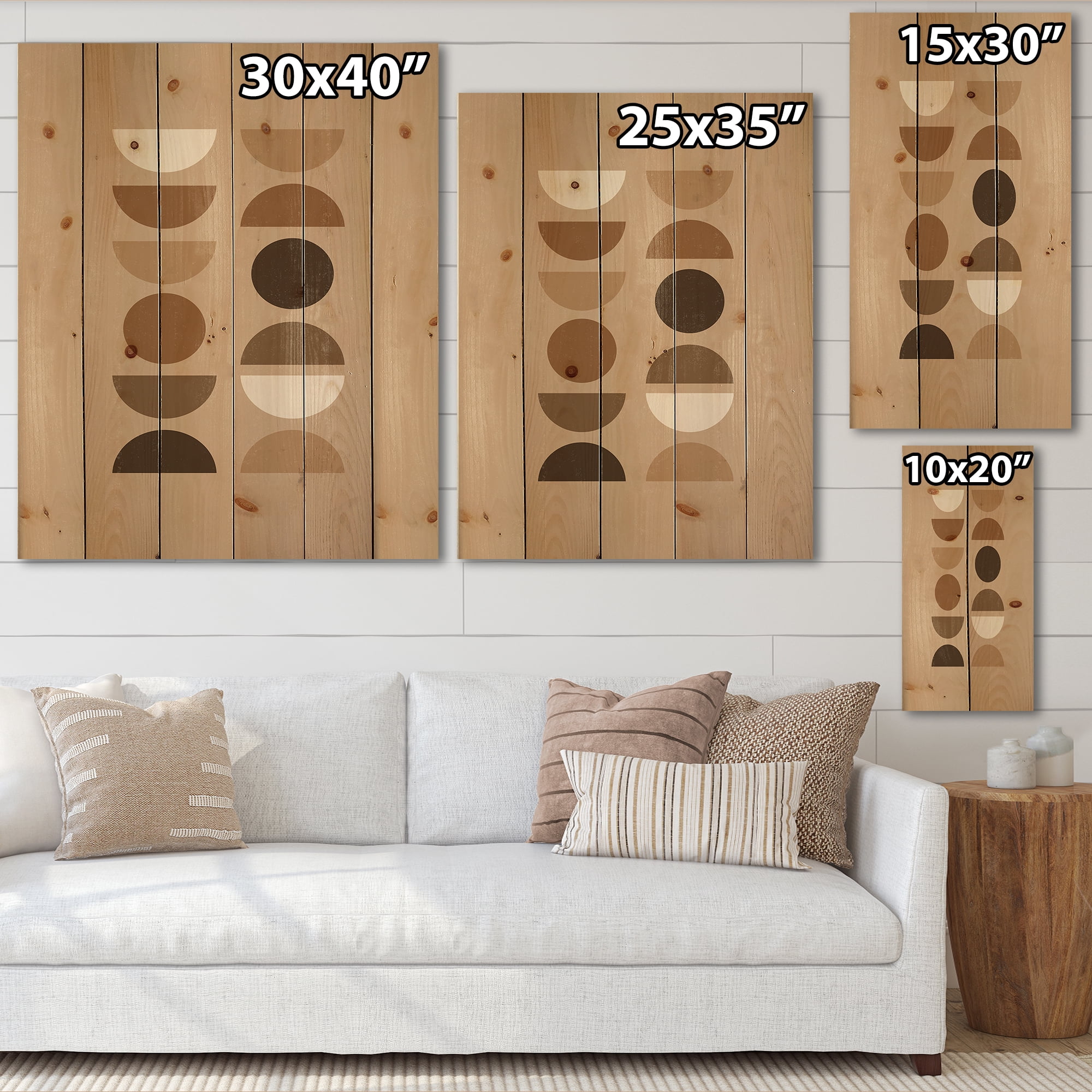 Designart 'Abstract Moon and Sun Geometric Print II' Modern Print on Natural Pine Wood