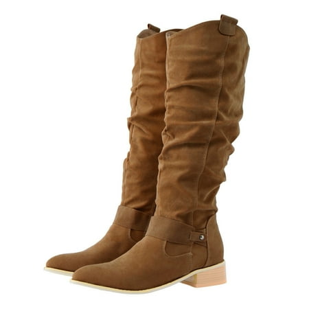 

Mepaouo Womens Cowboy Cowgirl Knee High Boots Suede Pointy Toe Chelsea Western Riding Boots