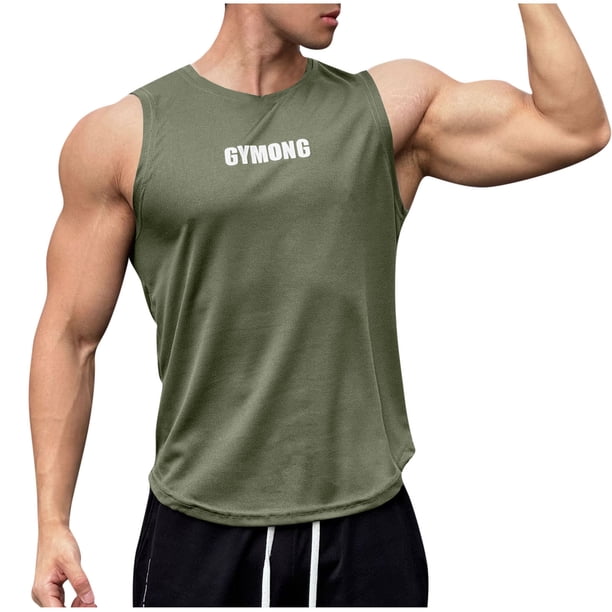 Camiseta de tirantes de cuello redondo para hombre, informal, sin mangas, de verano, para fitness y deportes, cómoda, de poliéster.