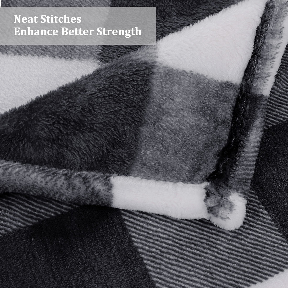 Plaid Soft Plush Fleece Blanket for Sofa Couch Bed, 30" x 40", Black and White