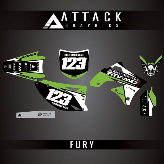 Attack Graphics Custom Fury Complete Bike Graphics Kit for Kawasaki KX450F 2011