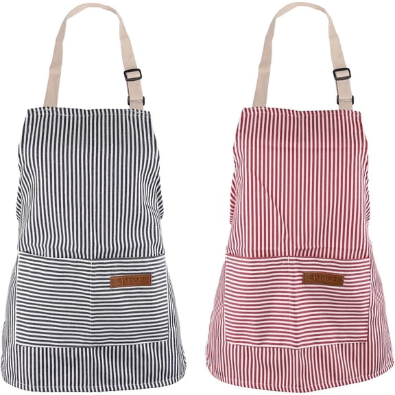 Jimin 2pcs Aprons, Polyester Cotton Cooking Aprons with 2 Pockets Red Blue Striped Toddler Apron Adjustable Aprons Accessories for Boys And Girls Kitchen Baking Artist Painting