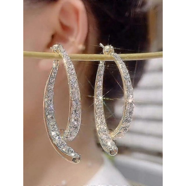 Geometric Cross-over Earrings with High-quality Zircons, 925 Silver Needles, Gold-plated, for Women------Product code 73518