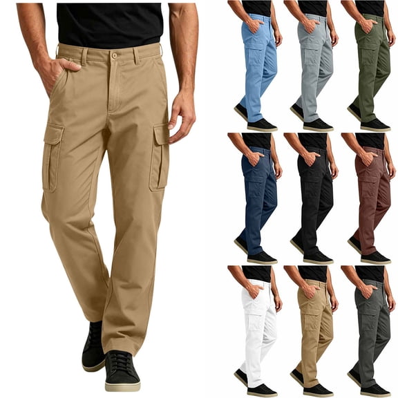Smsaxvxz Mens Cargo Pants with Pockets Fashion Solid Straight Leg Outdoor Hiking Work Pants for Men