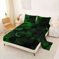 thumbnail image 2 of Manfei Green Neon Honeycomb Queen Sheets, Glowing 3D Hexagon Queen Sheet Sets, Black Reversible 4pcs1 Flat Sheet + 1 Fitted Sheet + 2 Pillowcases, 2 of 6