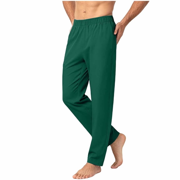 ZACPNCV Men Solid Straight Leg Pants Elastic Waist Loose Fit Work Trousers with Pockets Casual Straight Leg Sleep Pants for Home, Yoga, Sports Olive Green