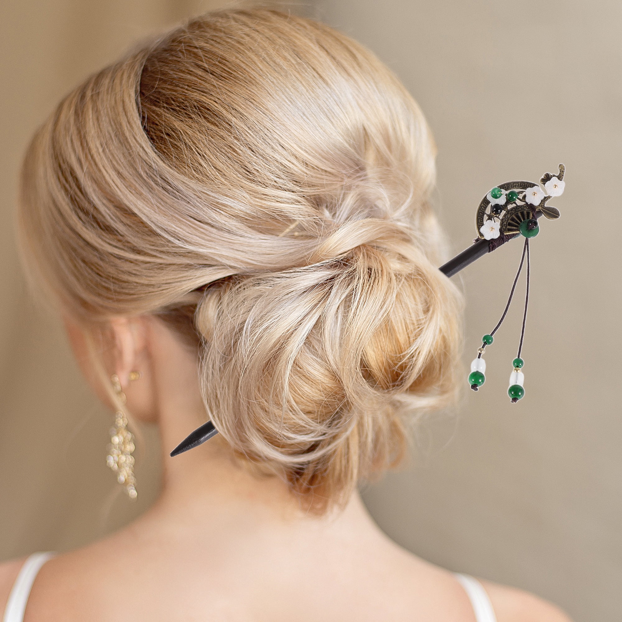 Unique Bargains Hair Stick Pin for Women 1Pc Black, Green [Flower Fan]