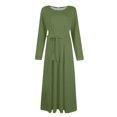 thumbnail image 4 of Women's Plus Size Casual Fashion Solid Color Round Neck Long Sleeve Pocket Tie-Waist Swing Dress - Mint Pink 5XL, 4 of 6