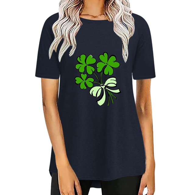 Pxiakgy Vente Chaude! T-Shirt Trèfle de la Saint-Patrick pour Femmes Chanceux Irlandais Manches Courtes T-Shirt Graphique Trèfle Mode Décontractée Col Rond Manches Courtes Imprimé Noir m