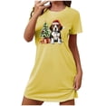 thumbnail image 2 of Sakmal Loose Women Moomoo Nightgowns Breathable Yellow Ultra-Soft Christmas Nightshirt Dog Print Crew Neck Short Sleeve Short Nightgowns S-2XL, 2 of 5