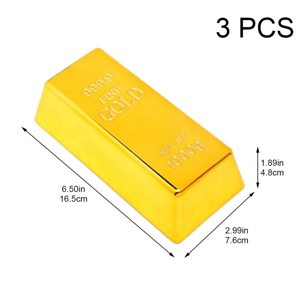 Jiibva 3 Pcs Fake Gold Bar Fake Golden Brick Replica Gold Bar Bullion Gold Bar Decorations Realistic Gold Bar Brick Prop Movie Prop Paperweight Novelty Gift