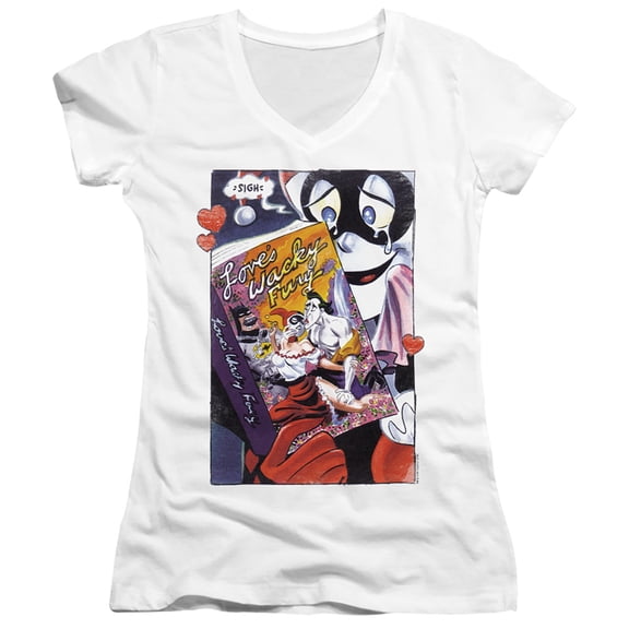 Batman Loves Wacky Fury Junior Women's T-Shirt V-Neck-White