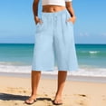 thumbnail image 2 of Cekizud Womens Capri Pants Solid Drawstring Waist Breathable Wide Leg Cropped Pants,Sizes S-2XL, 2 of 6
