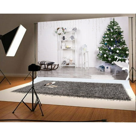 Interior Lantern Lighting MOHome Polyster 7x5ft Christmas Decoration Tree Backdrop Gifts Sleigh Lantern Lights Curtain Rustic Wood Floor Interior Photography Background Kids Children Adults Photo Studio Props ()