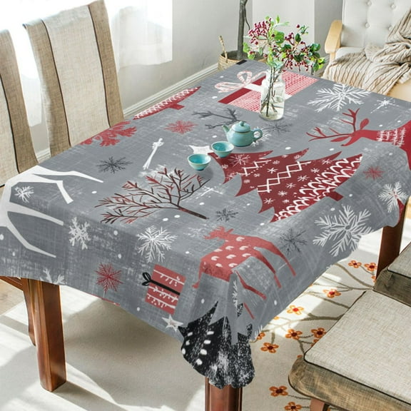 WOBOGO Red and White Christmas Tree Patterns Square Tablecloth 54×54in Polyester Fabric Tablecloth Washable Dust Resistant Wrinkle Resistant