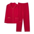 thumbnail image 2 of Womens 2 Piece Pajamas Long Sleeve Button Up Shirt and Pants Sets, Soft Sleepwear Pjs Set Wide Leg Bottom Suits (4X-Large, Red 02), 2 of 6