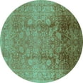 thumbnail image 1 of Ahgly Company Machine Washable Indoor Round Oriental Turquoise Blue Industrial Area Rugs, 6' Round, 1 of 4