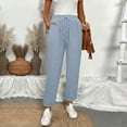 thumbnail image 6 of Tall Linen Pants Women Elastic Waist Drawstring Straight Leg Ankle Length Cropped Pants High Waisted Plus Size Travel Crop Pants Sky Blue S, 6 of 6