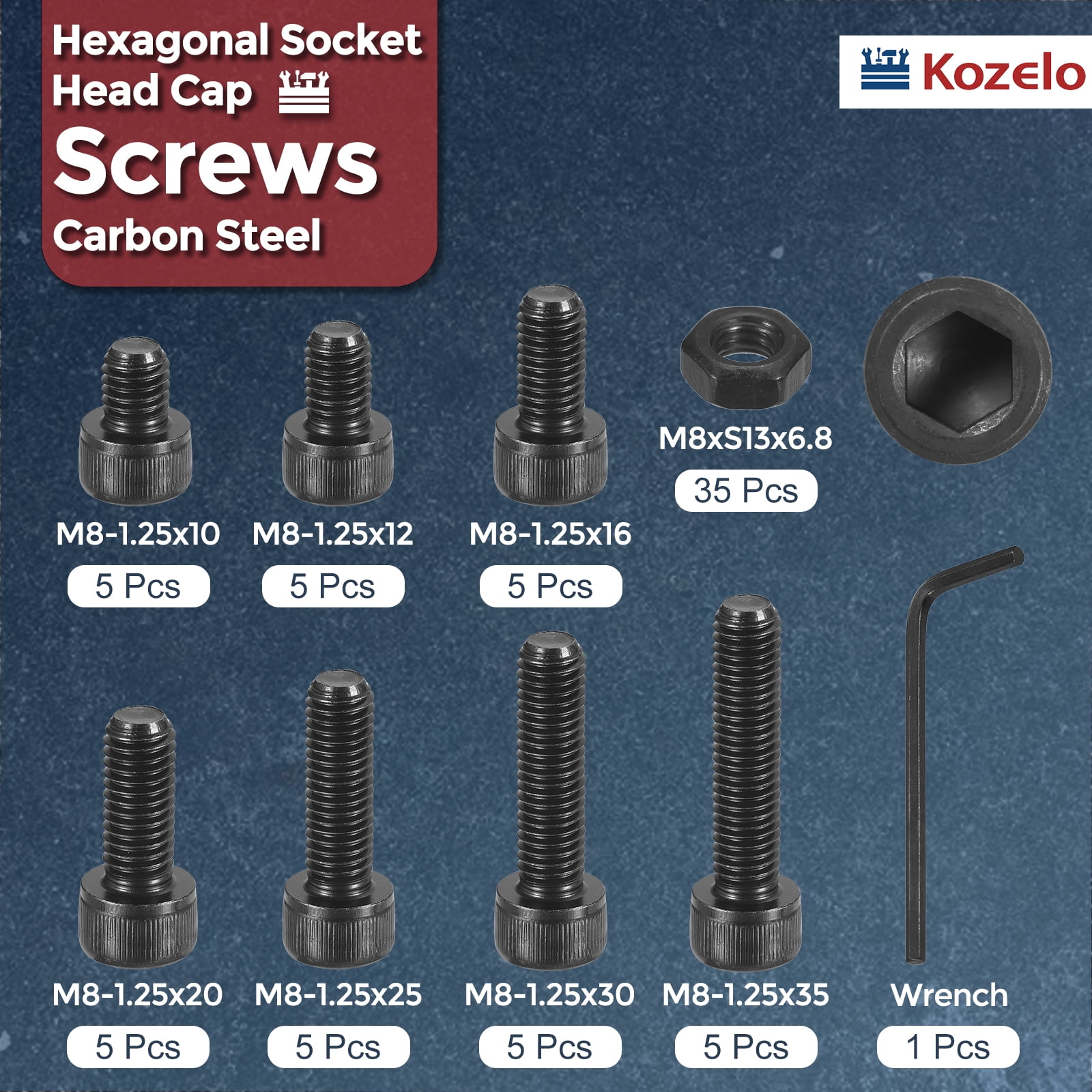Uxcell 70pack M8 Socket Head Cap Screws Bolts Nuts Kit - [M8x10/12/16/20/25/30/35mm] Alloy Steel Internal Hex Screw