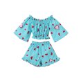 thumbnail image 1 of Faithtur Girls Two Pieces Clothes Outfit Off Shoulder Crop Tops + Shorts, 1 of 9