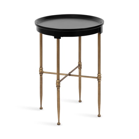 Kate and Laurel Valdi Traditional Round Side Table, 19 x 26, Black and Antique Gold, Vintage Glam Circle End Table with Geometric Metal Base and Raised Edge Tabletop