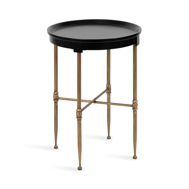 Kate and Laurel Valdi Traditional Round Side Table, 19 x 26, Black and Antique Gold, Vintage Glam Circle End Table with Geometric Metal Base and Raised Edge Tabletop