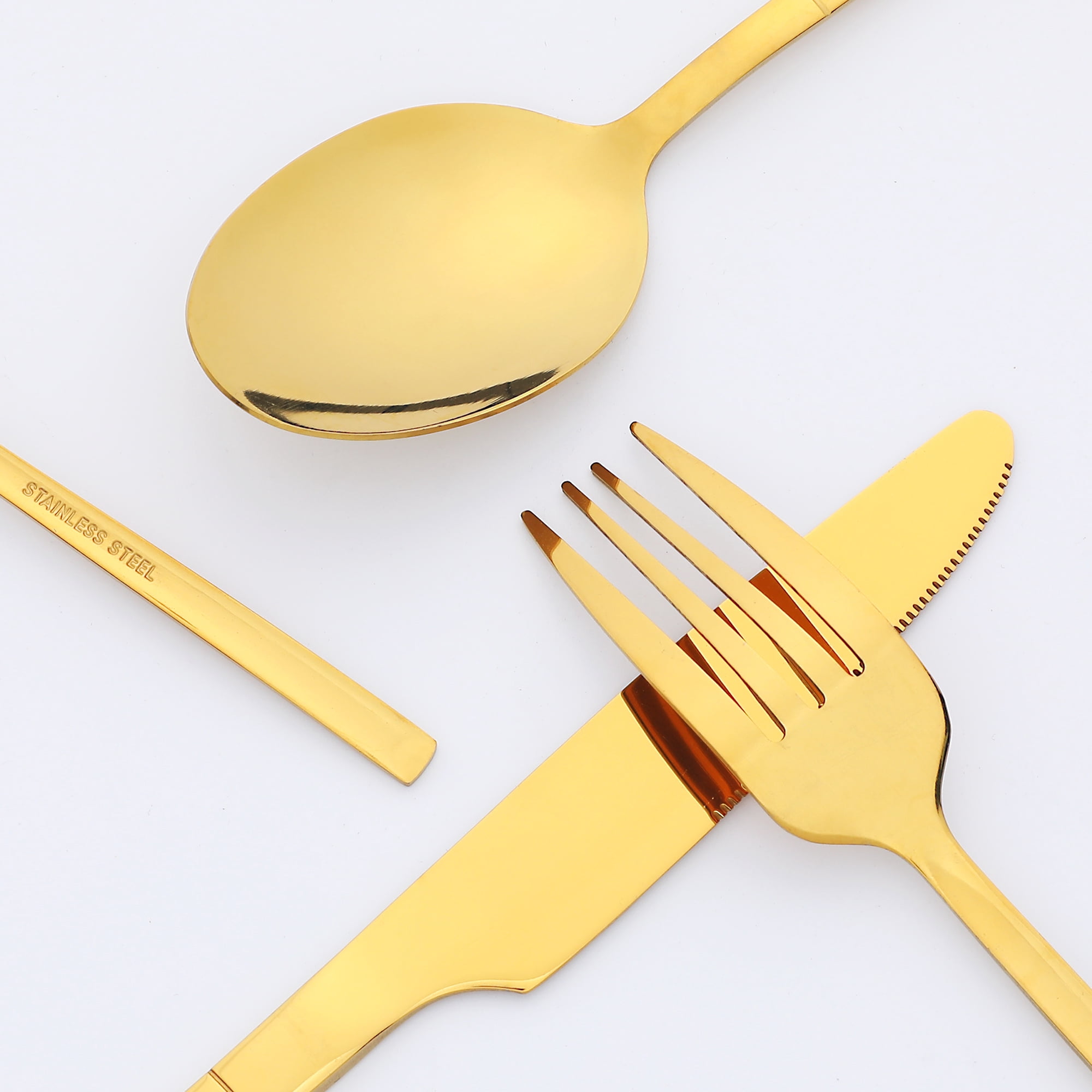 Unique Bargains 24 Piece Silverware Set Stainless Steel Flatware Set for 6 Gold