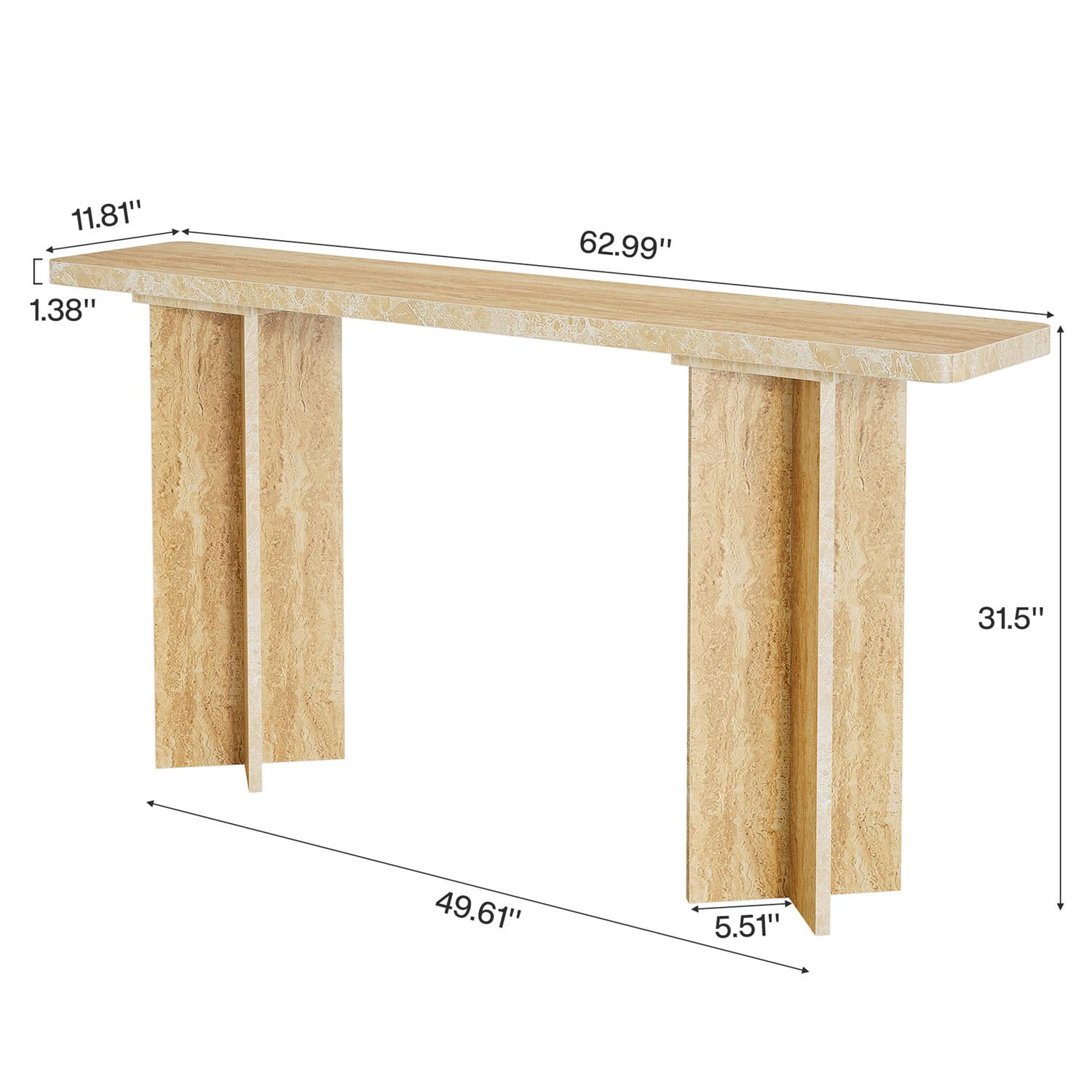 Demi Bonn 62" Modern Wooden End Table, Geometric Base, Sleek Console Table for Living Room, Brown