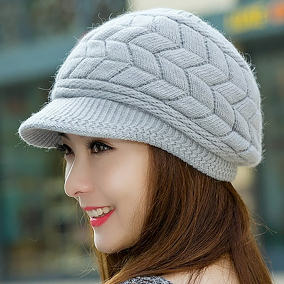 PINQI Autumn & Winter Knit Visor Hat Clearance Cozy Woolen Beret Beanie with Plush Inner (Soft Stretchable Design for Comfort 2.4" Sun-Blocking Brim Ideal for Cold Outdoor Activities) Women’s