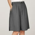 thumbnail image 2 of felwors Women's Elastic Waist Button Fly Wide Leg Shorts Linen Blend Side Slit Summer Casual Culottes (Grey, XL), 2 of 5