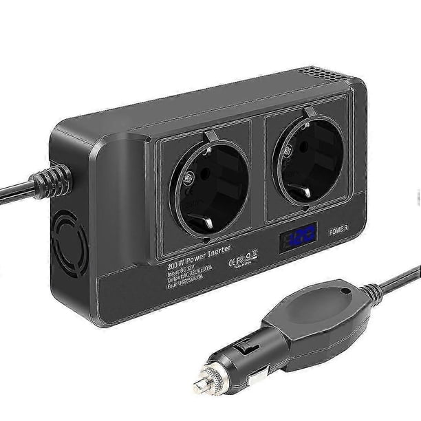 200W Car Inverter, 12V to 220V Voltage Converter with Smart Time Display LCD, 2 Sockets and 4 USB C Ports
