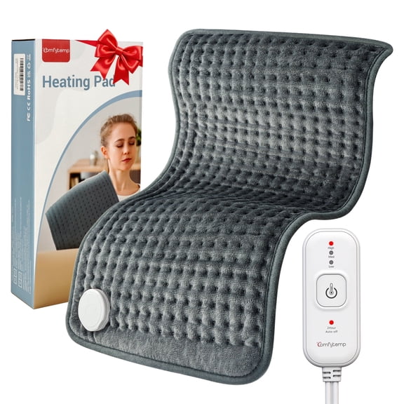 Comfytemp Electric Heating Pad with Controller and 3 Heat Settings, Gray, 12 x 24 in