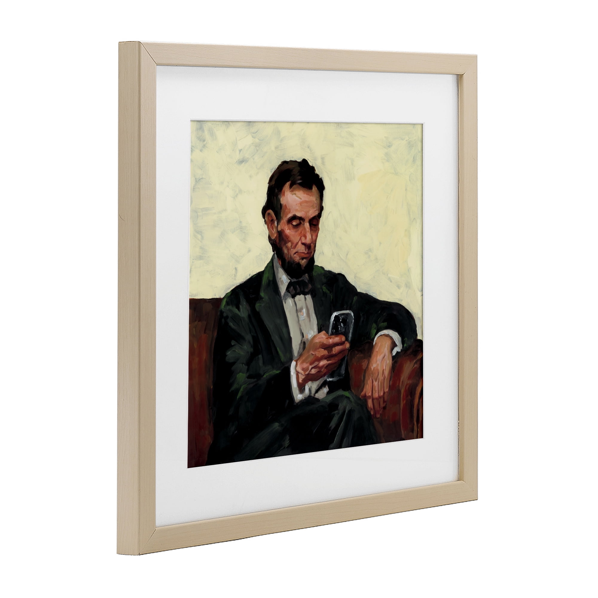 Stupell Industries Abe with Cellphone Birch Framed Print Under Glass, design by Studio Bautista