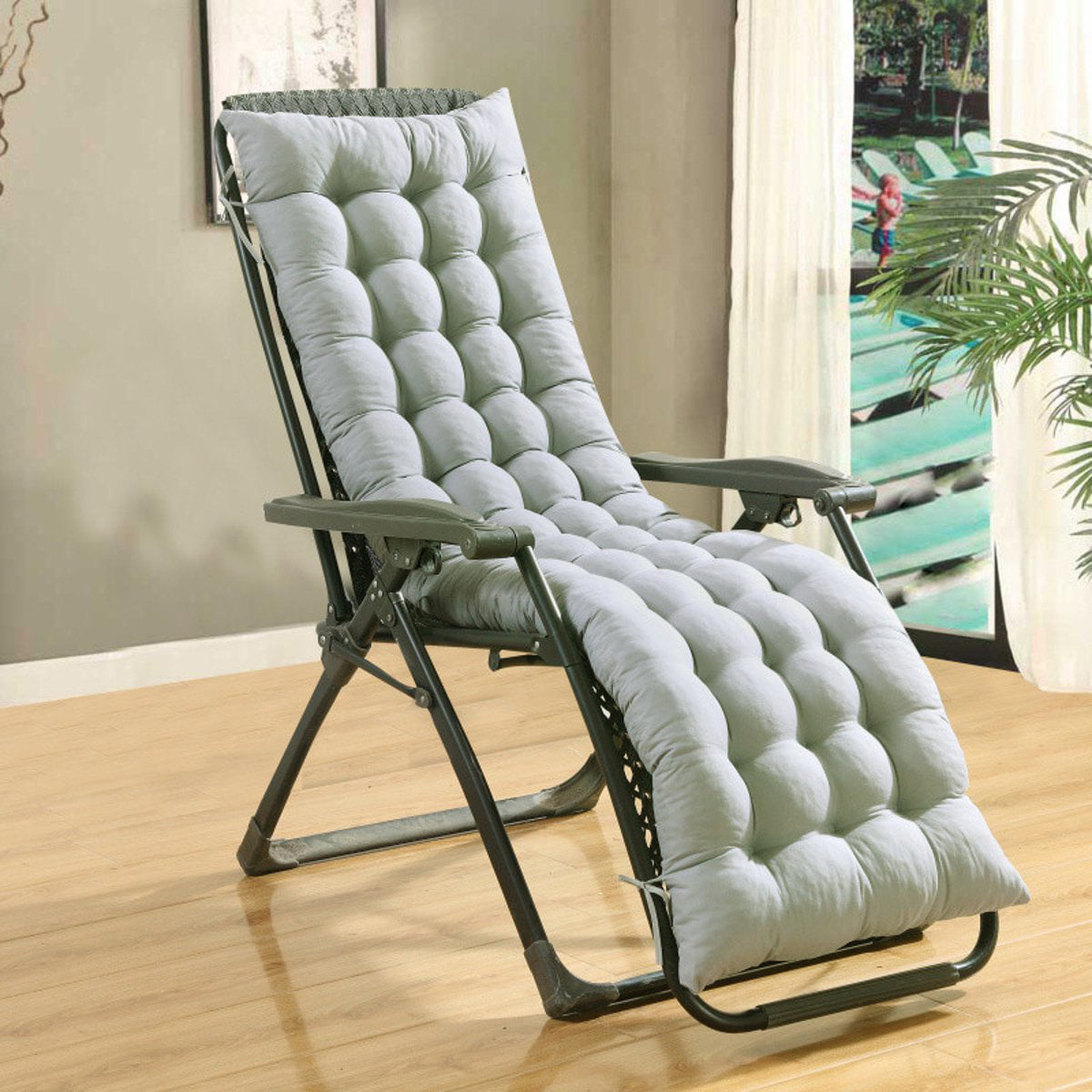 Deck Chair Cushion Lounge Tufted Chaise Padding Outdoor Indoor Recliner 61''