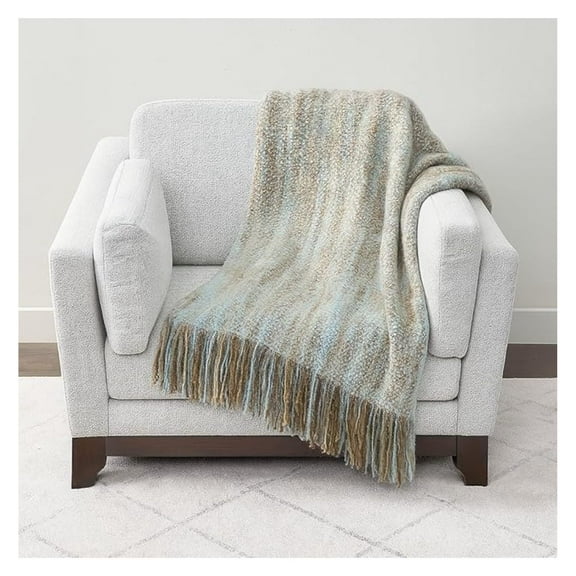 Aqua Faux Mohair Throw Blanket - Shabby Chic Tassel Blanket, Cozy Home Decor, 50"x60"