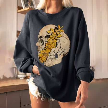 

Yannianjz Tunics Womens Pullovers Roundneck Long-Sleeved Corset Tops Loose Tunic Blouse T Shirt Workout Fitness M3829