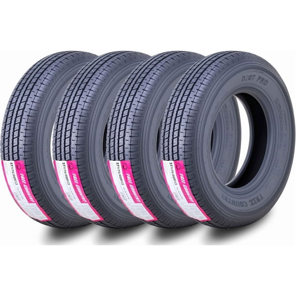 Free Country Premium Trailer Tires ST175 80R13 Radial Load Range C 87/91N w/Featured Scuff Guard, Set 4