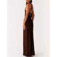 thumbnail image 6 of Brown Silk Halter Neck Maxi Dress With Draped Cowl Back Bodycon Fit Evening Cocktail Party Gown, 6 of 7