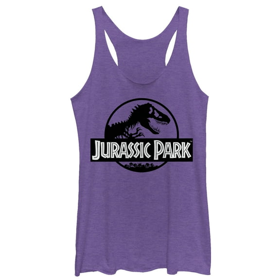 Women's Jurassic Park Black and White Logo Racerback Tank Top Purple Heather X Large