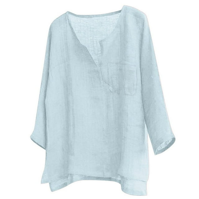 Men Brief Breathable Shirt Comfy Solid Color Long Sleeve Loose V Neck T Shirt Blouse