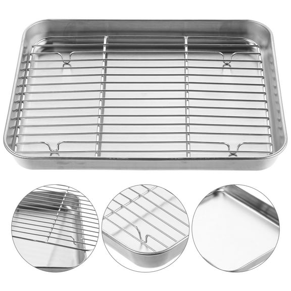 NICEXMAS 1Set Baking Tray with Cooling Rack Non-Stick Stainless Steel Square for Home Users 25.5x20.3x2.5in
