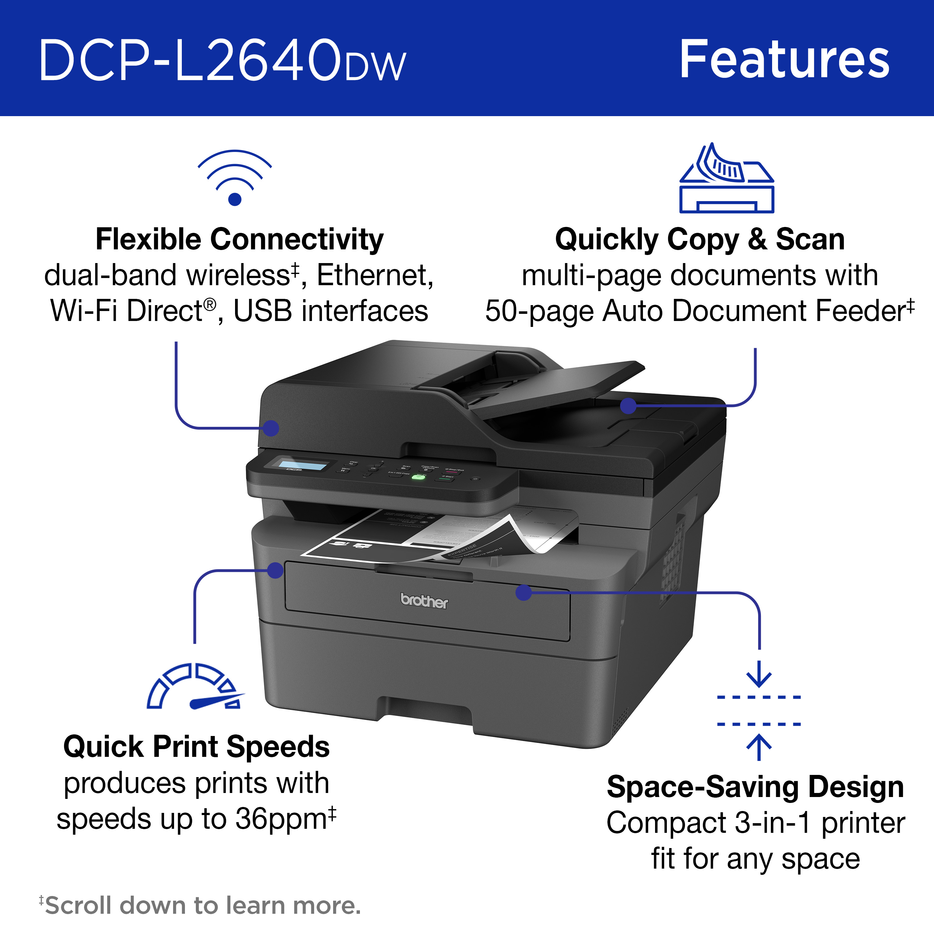 Brother DCP-L2640DW Wireless Monochrome Laser Printer photo 3
