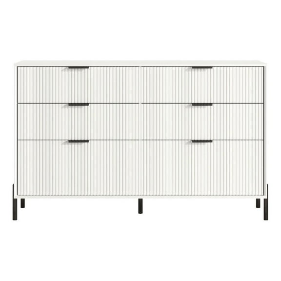 LIVILAND Modern 6-Drawer Double Dresser- Stylish Bedroom Storage - Off White