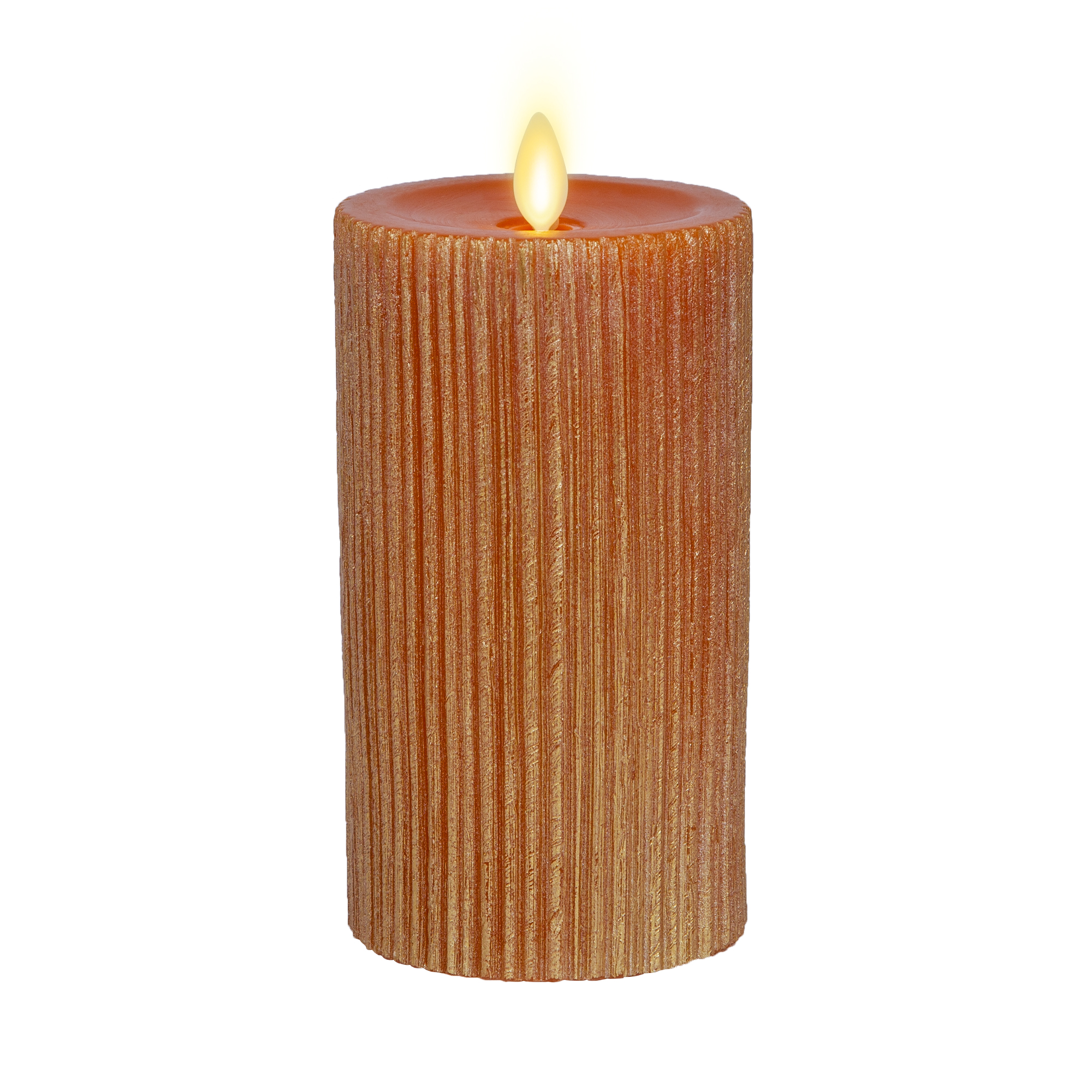 Luminara Ribbed Metallic Orange Flameless Candle Pillar Recessed