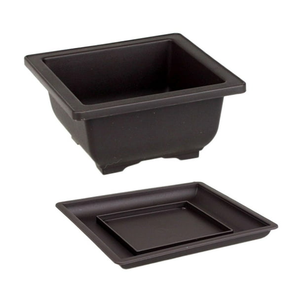 Macetas de entrenamiento con bandeja Macetas Macetas de entrenamiento de bonsái duraderas Contenedor de plantas Portátil Exterior para el patio de la S cuadrada poco profunda Sunnimix Maceta