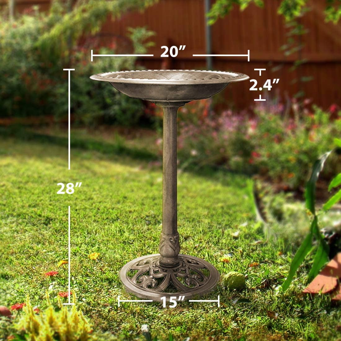 SPECSTAR Bird Bath, 28 inch Height Polyresin Lightweight Antique Outdoor Garden Birdbath Copper