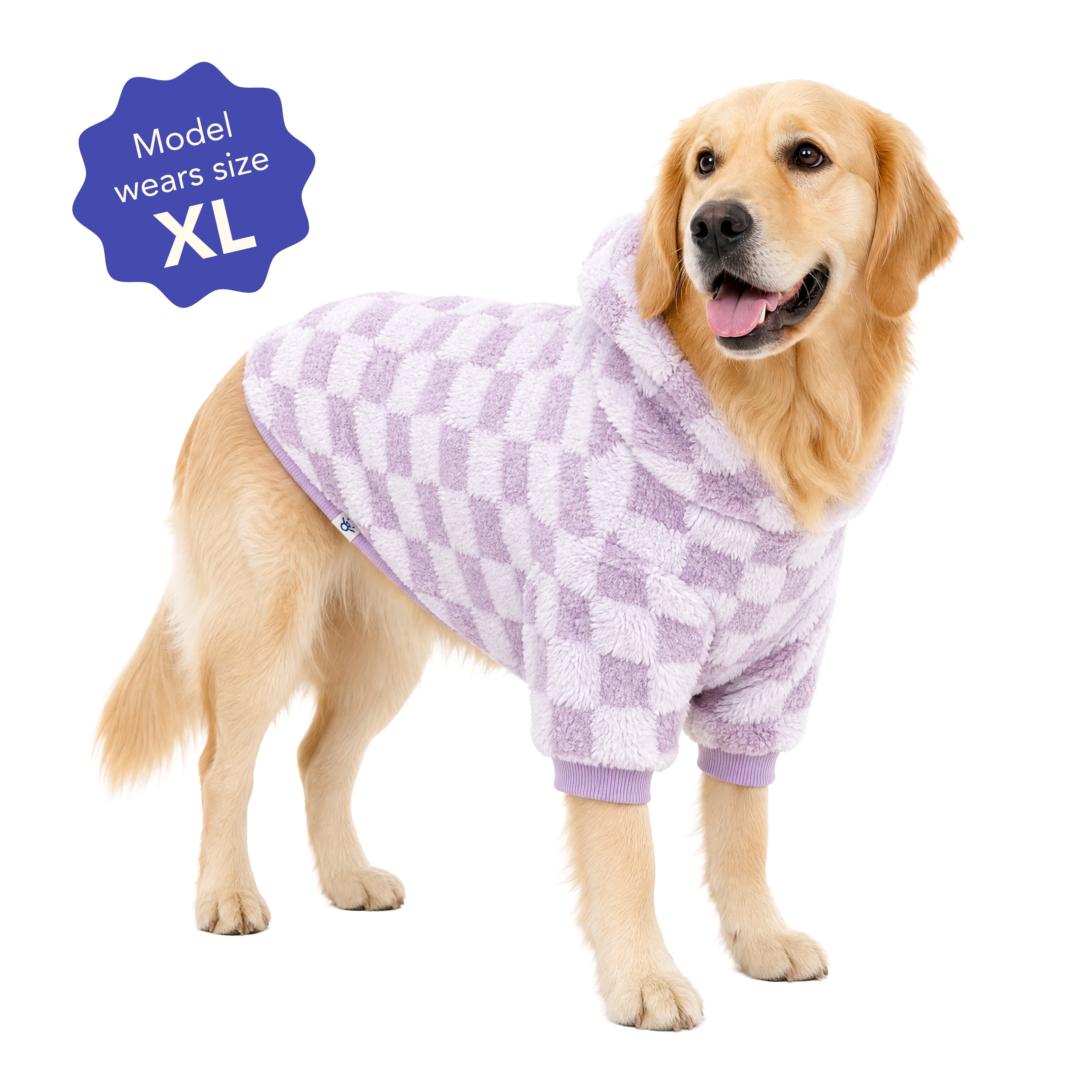 Oodles Checkerboard Fall Sherpa Dog Hoodie, Purple, XL